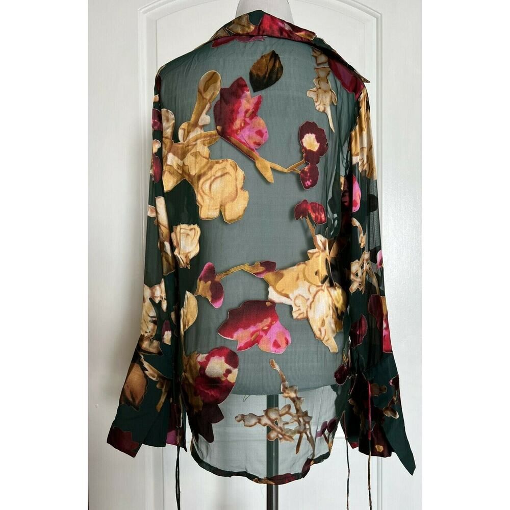 $273 RAT & BOA Designer Green Floral Semi Sheer Issey Blouse SOLD OUT XS V Neck - Picture 6 of 12